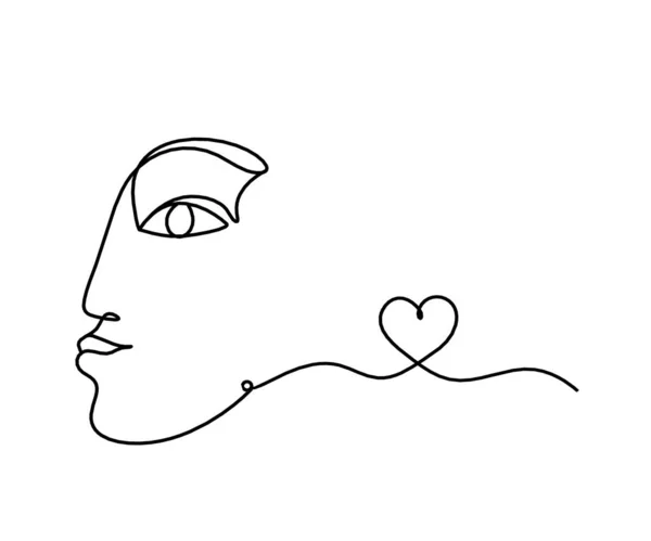 Cara Silueta Mujer Con Corazón Como Imagen Dibujo Línea Blanco — Vector de stock
