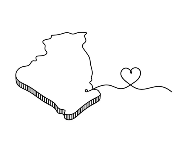 Karta Över Frankrike Algeriet Med Kärlek Som Linje Ritning Vit — Stock vektor