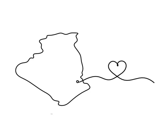 Kaart Van Frankrijk Algerije Met Liefde Als Lijn Tekening Witte — Stockvector