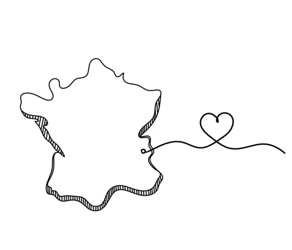 Mapa Francia Argelia Con Amor Como Dibujo Línea Sobre Fondo — Vector de stock