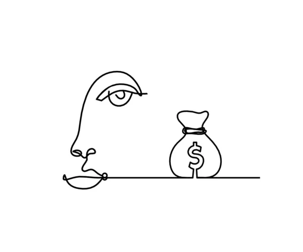 Cara Silhueta Mulher Com Dólar Como Imagem Desenho Linha Branco — Vetor de Stock
