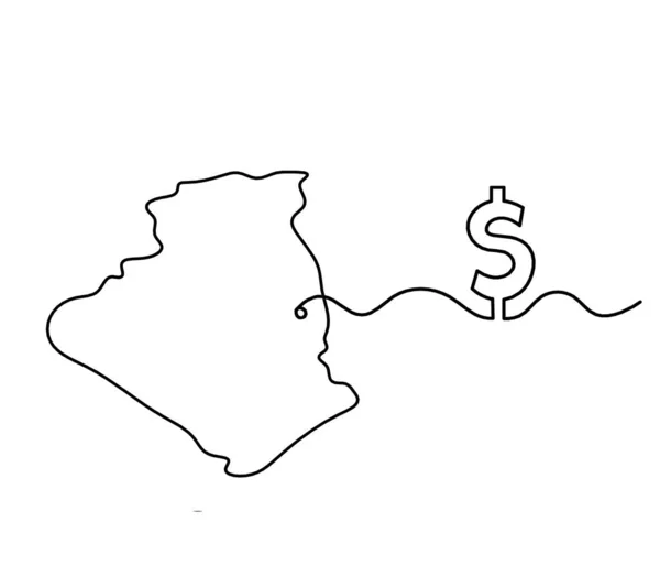 Kaart Van Frankrijk Algerije Met Dollar Als Lijntekening Witte Achtergrond — Stockvector