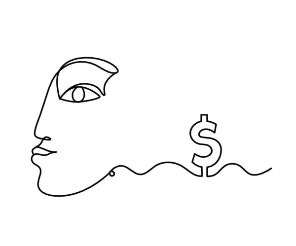 Woman Silhouette Face Dollar Line Drawing Picture White — Stock Vector