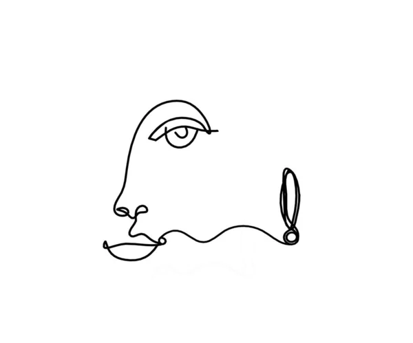 白い上に線画として感嘆符と女性のシルエットの顔 — ストックベクタ
