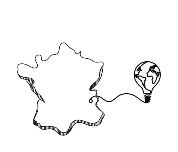 Landkarte Von Frankreich Algerien Mit Globus Glühbirne Als Linienzeichnung Auf — Stockvektor