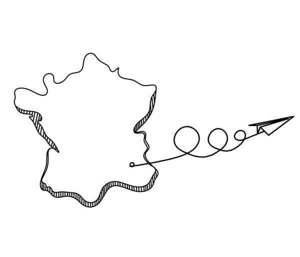 Χάρτης Της Γαλλίας Αλγερία Χάρτινη Λάμπα Αεροπλάνο Σχέδιο Γραμμή Λευκό — Διανυσματικό Αρχείο