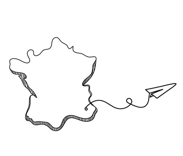 フランス アルジェリアの地図白い背景に線画として紙飛行機の電球 — ストックベクタ
