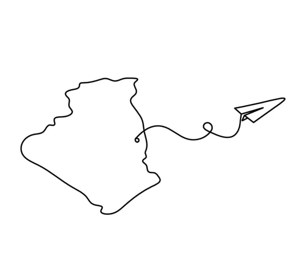 Χάρτης Της Γαλλίας Αλγερία Χάρτινη Λάμπα Αεροπλάνο Σχέδιο Γραμμή Λευκό — Διανυσματικό Αρχείο