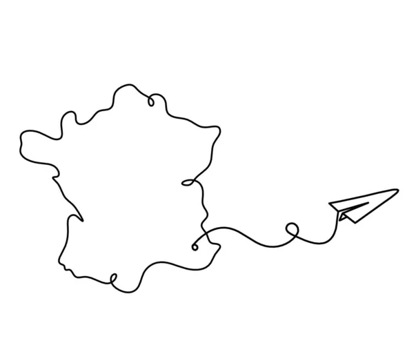 Карта Франции Алжира Бумажной Плоскостью Лампочки Качестве Линии Рисования Белом — стоковый вектор
