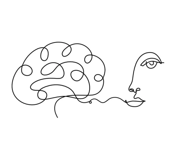 Kobieta Sylwetka Twarz Mózgu Jako Linia Rysunek Obraz Białym — Wektor stockowy