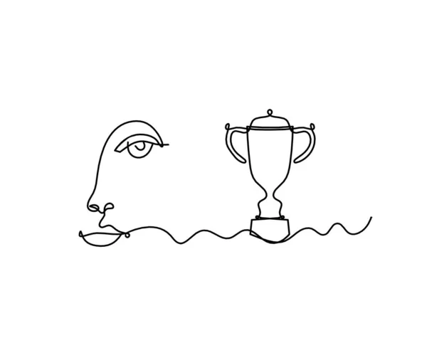Žena Silueta Tvář Trofejí Jako Čára Kreslení Obrázek Bílém — Stockový vektor