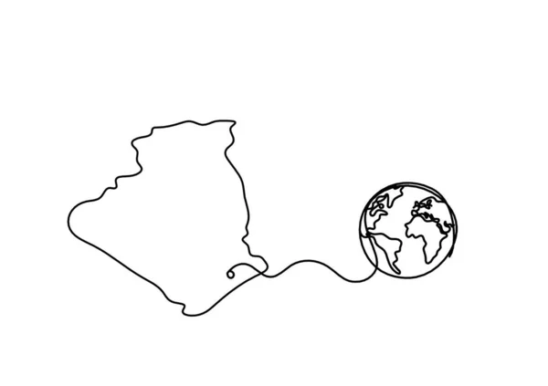 Landkarte Von Frankreich Algerien Mit Globus Als Linienzeichnung Auf Weißem — Stockvektor