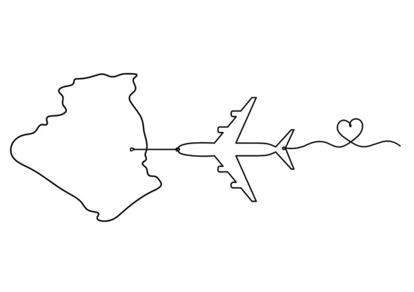 フランス アルジェリアの地図白い背景に線を引く飛行機で — ストックベクタ