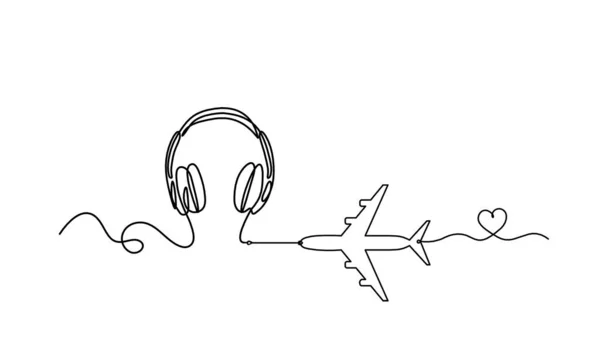 Écouteurs Abstraits Avec Plan Comme Lignes Continues Dessinant Sur Fond — Image vectorielle