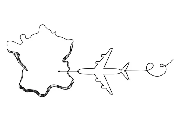 Landkarte Von Frankreich Algerien Mit Flugzeug Als Linienzeichnung Auf Weißem — Stockvektor