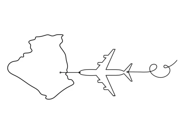 Landkarte Von Frankreich Algerien Mit Flugzeug Als Linienzeichnung Auf Weißem — Stockvektor