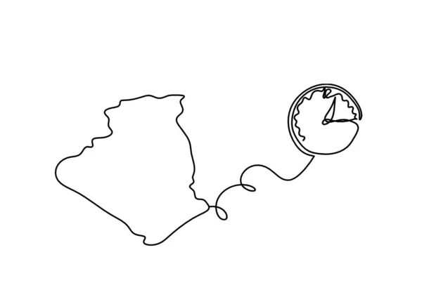 Landkarte Von Frankreich Algerien Mit Uhr Als Linienzeichnung Auf Weißem — Stockvektor