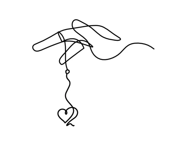 Abstraktní Ruka Znakem Srdce Jako Čára Kreslení Bílém Pozadí — Stockový vektor