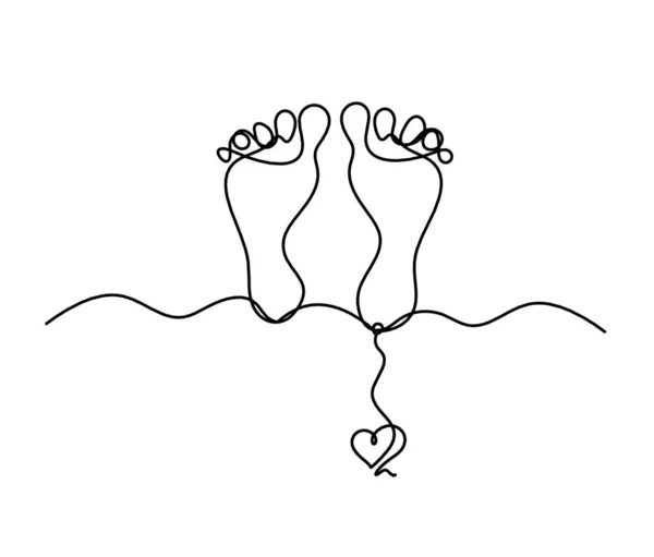 白地に線画としてハートの抽象的な足のシルエット — ストックベクタ