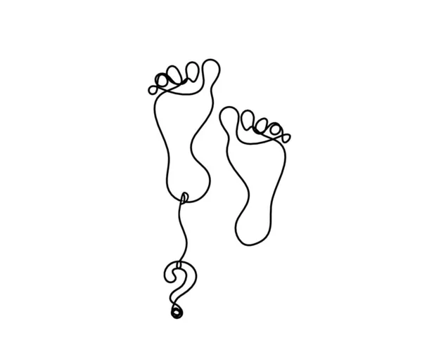 白い線画としての疑問点を持つ抽象的な足のシルエット — ストックベクタ