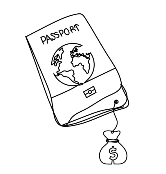 Paszport Dolarem Jako Rysunek Linii Białym Tle — Wektor stockowy