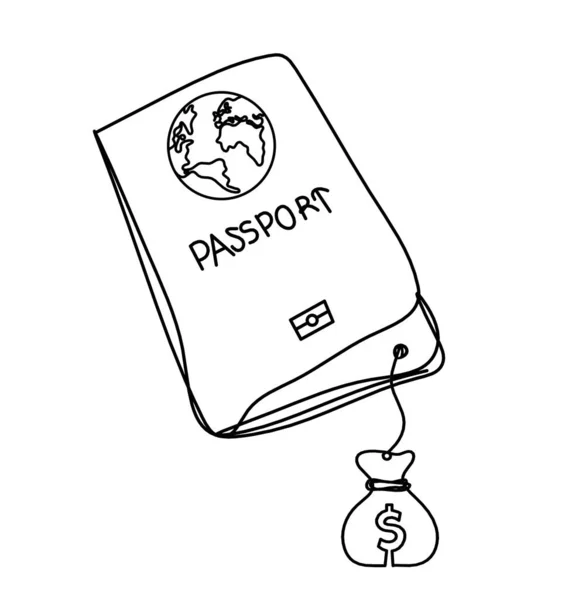 Passaporte Com Dólar Como Desenho Linha Fundo Branco — Vetor de Stock