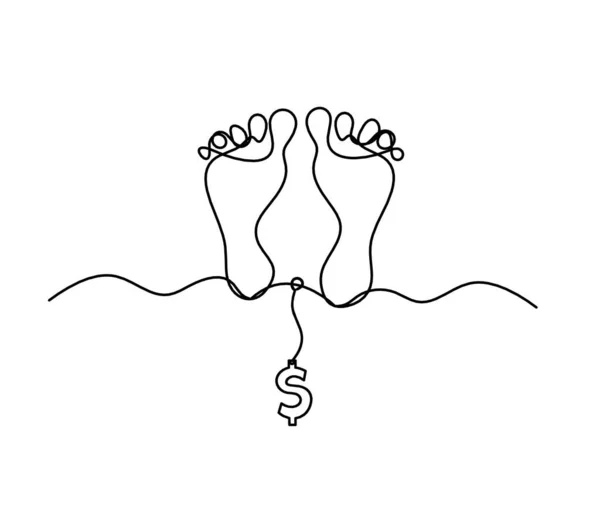 Silhouette Eines Abstrakten Fußes Mit Dollar Als Linienzeichnung Auf Weiß — Stockvektor