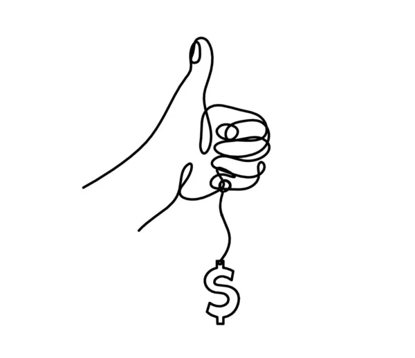 Mão Abstrata Com Dólar Como Desenho Linha Fundo Branco — Vetor de Stock