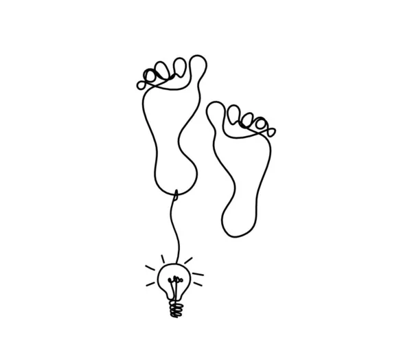 Silhouette Abstract Foot Light Bulb Line Drawing White — Stock Vector