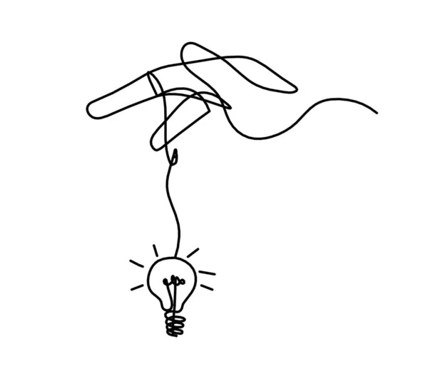 Main Abstraite Avec Ampoule Comme Dessin Trait Sur Fond Blanc — Image vectorielle