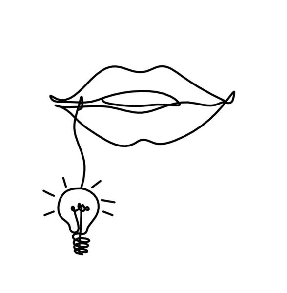 Γυναικεία Χείλη Λαμπτήρα Γραμμή Σχέδιο Εικόνα Λευκό — Διανυσματικό Αρχείο