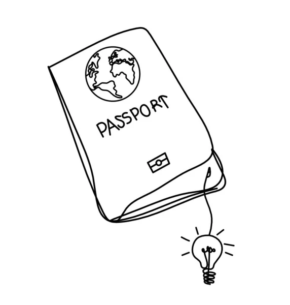 Passaporte Com Lâmpada Luz Como Desenho Linha Fundo Branco — Vetor de Stock