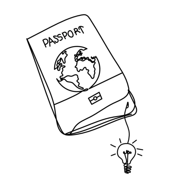 Паспорт Лампочкой Накаливания Виде Линии Белом Фоне — стоковый вектор
