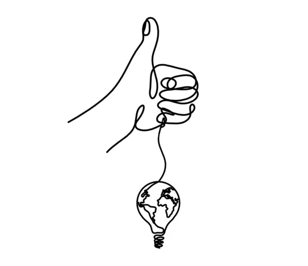 白い背景に線画として球状電球で抽象的な手 — ストックベクタ