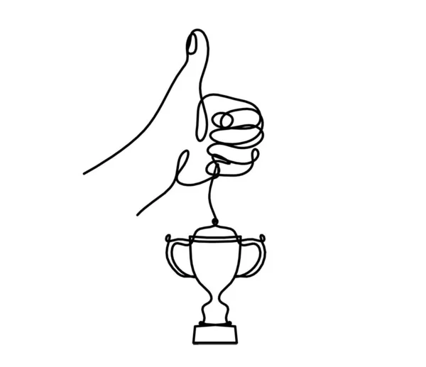 Abstract Hand Trophy Line Drawing White Background — Stock Vector