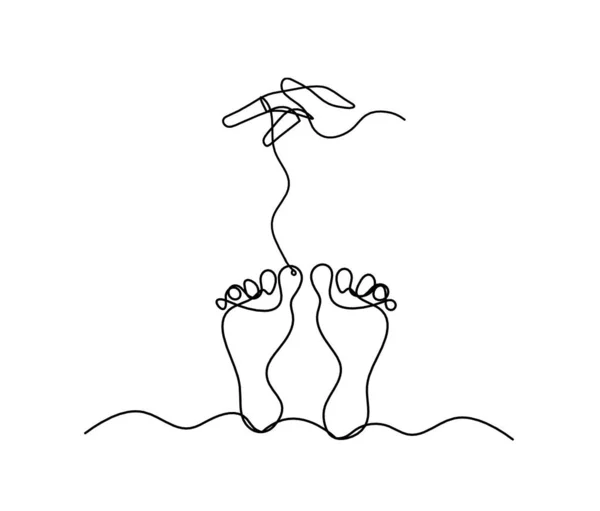 Silhouette Eines Abstrakten Fußes Mit Hand Als Linienzeichnung Auf Weiß — Stockvektor