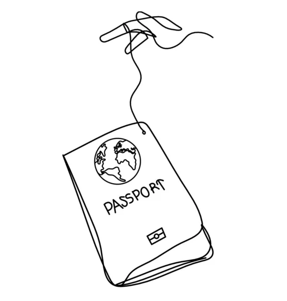 白い背景に線画として手でパスポート — ストックベクタ