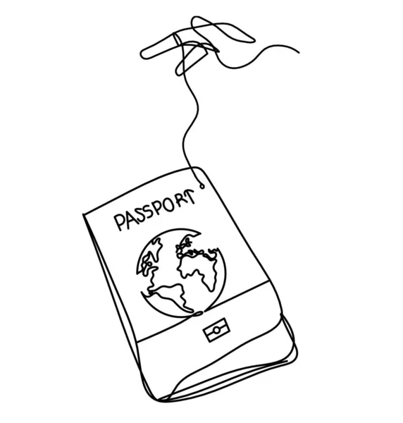 Passeport Avec Main Comme Dessin Trait Sur Fond Blanc — Image vectorielle
