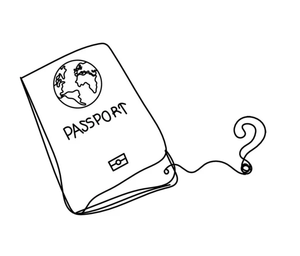 Paspoort Met Vraagteken Als Lijntekening Witte Achtergrond — Stockvector