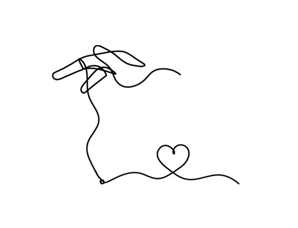 Mão Abstrata Com Coração Como Desenho Linha Fundo Branco — Vetor de Stock
