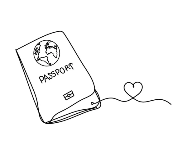 Pasaporte Con Corazón Como Dibujo Línea Sobre Fondo Blanco — Vector de stock