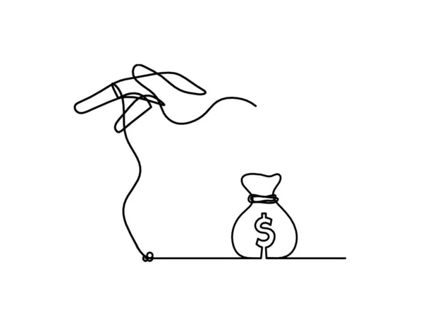 Mano Abstracta Con Dólar Como Dibujo Línea Sobre Fondo Blanco — Vector de stock