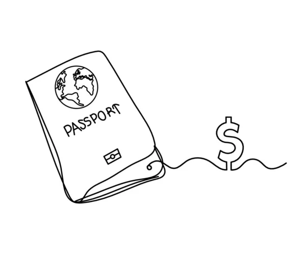 Pasaporte Con Dólar Como Dibujo Línea Sobre Fondo Blanco — Vector de stock