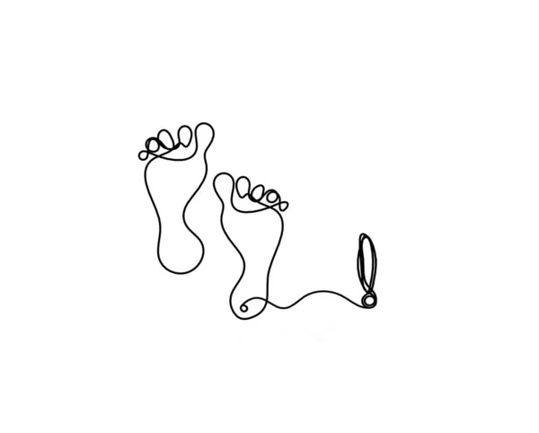 Silhouette Eines Abstrakten Fußes Mit Ausrufezeichen Als Linienzeichnung Auf Weiß — Stockvektor