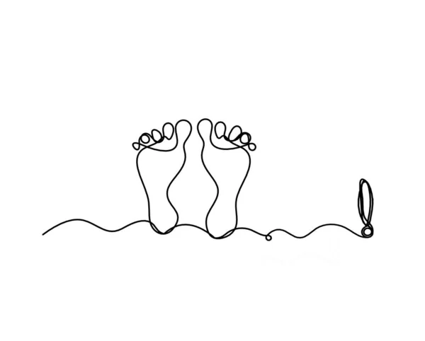 Silhouette Eines Abstrakten Fußes Mit Ausrufezeichen Als Linienzeichnung Auf Weiß — Stockvektor
