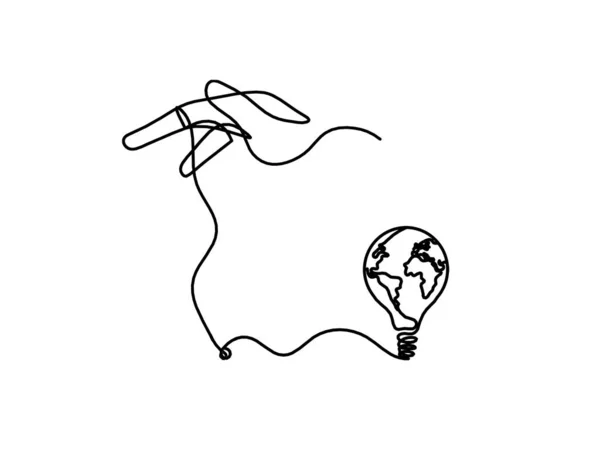 白い背景に線画として球状電球で抽象的な手 — ストックベクタ