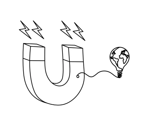 Magnet Kuličkovou Žárovkou Jako Čára Kreslení Bílém Pozadí — Stockový vektor
