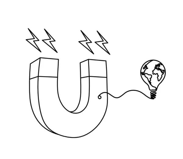 Magnet Kuličkovou Žárovkou Jako Čára Kreslení Bílém Pozadí — Stockový vektor