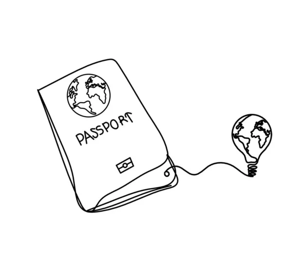 Beyaz Arkaplanda Çizgi Çizimi Olarak Küresel Ampullü Pasaport — Stok Vektör