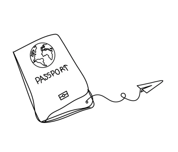 Διαβατήριο Χάρτινο Επίπεδο Σχέδιο Γραμμής Λευκό Φόντο — Διανυσματικό Αρχείο